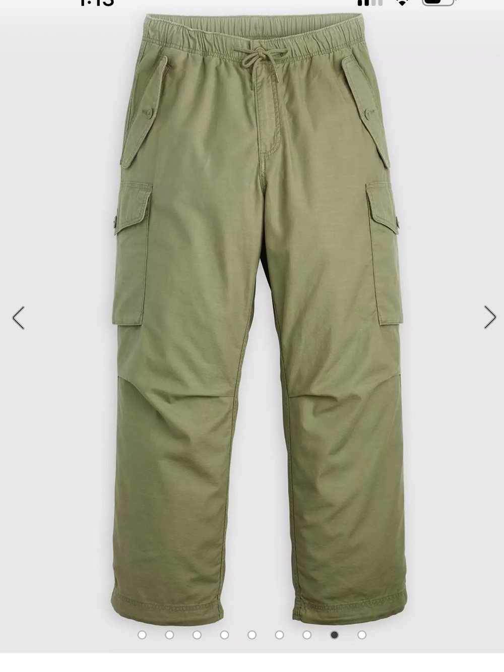 Levi's Olive Cargo Pants with Drawcord Waist